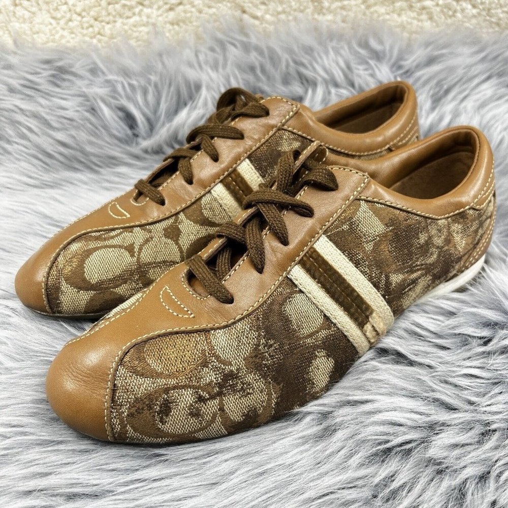 Vintage Y2K Coach Signature Dillon Khaki Metallic Graffiti Brown Sneakers 7.5